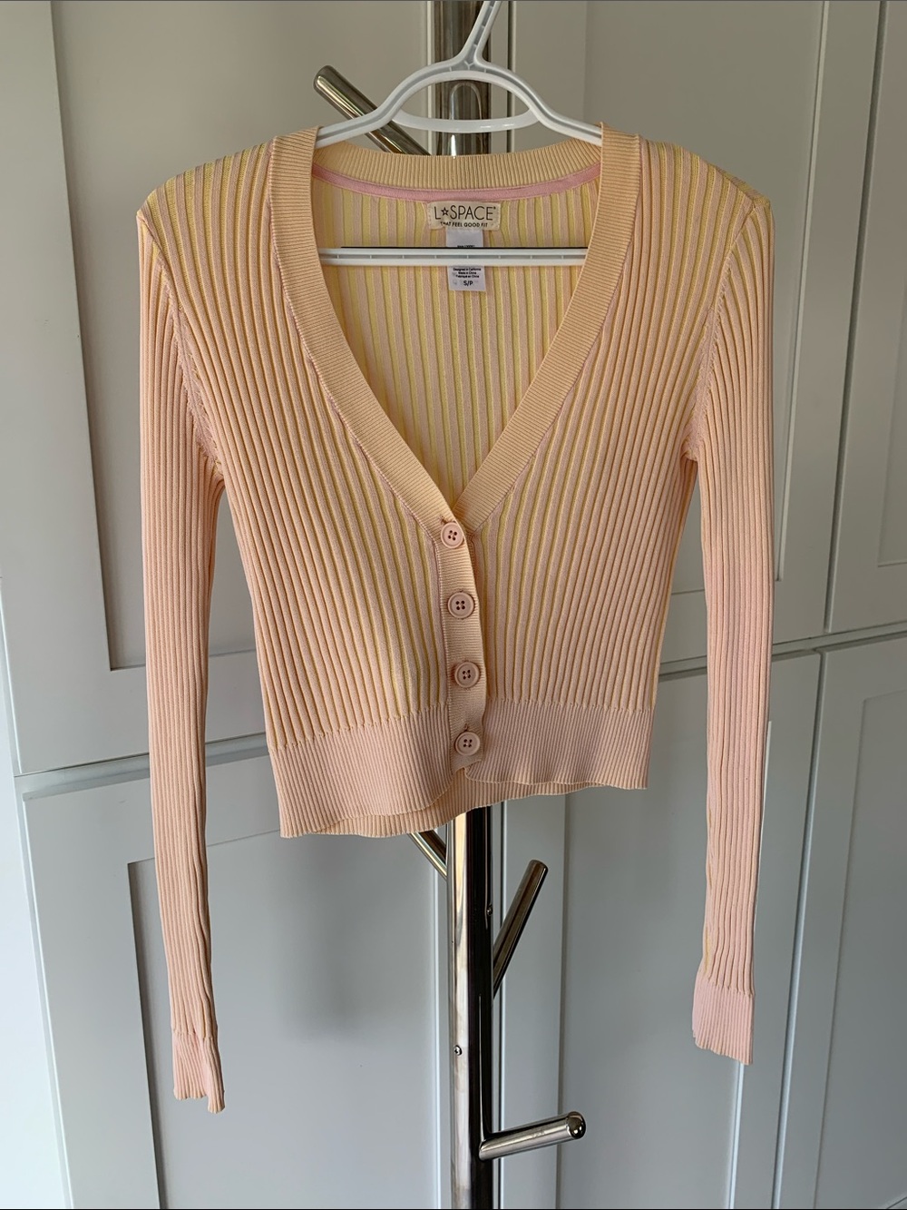 l*space Pale Peach Ribbed Button Cardigan, Size S.